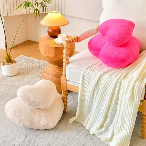 XVTRU Hot Pink Heart Pillows, Cute Heart Decorative Pillow, Heart Shaped Throw Pillows for Bed, Faux Rabbit Fur Plush Hoom Decor Pillow Cushion for Chair Sofa Living Room (Mini 12.9" x 9.8") thumbnail 6