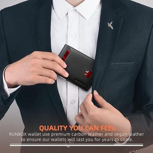 RUNBOX Slim Wallets for Men - Leather Money Clip Mens Wallet - RFID Blocking Front Pocket Bifold Wallet - Thin Credit Card Holder with Gift Box thumbnail 5