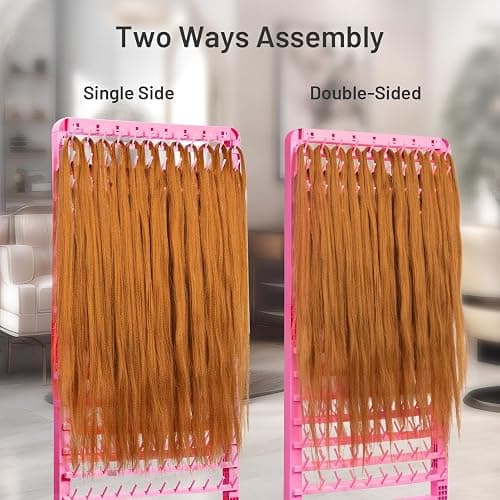 Yumkfoi Adjustable 2-Sided Braiding Hair Rack - 280 Pegs, Standing With Wheels, Pink Separator for Stylists thumbnail 2