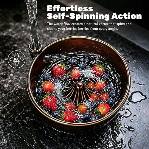 Ceramic Berry Washing Bowl with Auto-Spin Swirl Drainage | Self-Rinsing Fruit Bowl, Multi-Functional Berry Colander for Strawberries, Blueberries, and Grapes thumbnail 3