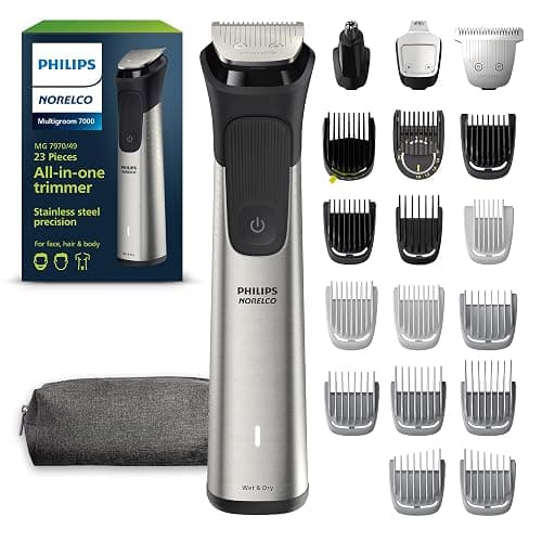 Norelco Philips All-in-One 7000 Series 23-Piece Trimmer - Electric Shaver and Clipper for Face, Beard, Head & Body, Self-Sharpening Titanium Blades, 26 Length Settings (0.5-16 mm), MG7970/49 - Image 1