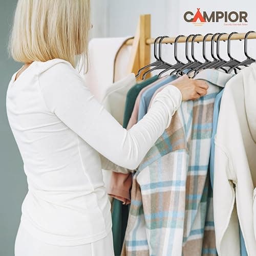 Black Plastic Hangers 5 Pack– Heavy-Duty Plastic Hangers Slim and Space-Saving, Durable and Lightweight PP with Non-Slip Shoulder Notches for Slip Dresses, Suits, Jackets & Camisoles thumbnail 2