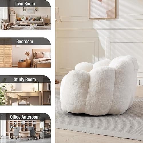 YITAI Large Bean Bag for Adults, Faux Fur Reading Sofa Chair with Petal Backrest,Fluffy Comfy Chair for Bedroom, Living Room, Study, Game 1PC Beige thumbnail 5