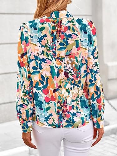 PRETTYGARDEN Womens Floral Blouses Dressy Casual Long Sleeve Fall Tops 2026 | V Neck, Button Down Shirts, Boho Tops, Chiffon Work Blouses, Business Casual Clothes, Vacation Teacher Outfits thumbnail 9