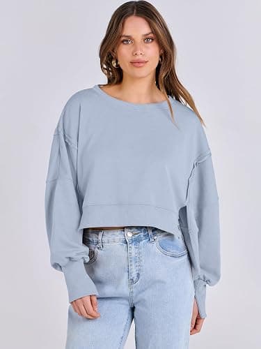 ANRABESS Womens Cropped Sweatshirts Oversized Crewneck Long Sleeve Tops 2026 Spring Winter Loose Pullover Teen Girls Clothes thumbnail 7