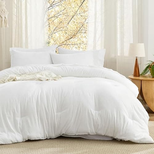 Bedsure Full Size Comforter Set, White Soft Prewashed Bedding for All Seasons, 7 Pieces Warm Winter Down Alternative Bed Set, Fluffy Bed in a Bag with Sheets, Pillowcases & Shams thumbnail 2