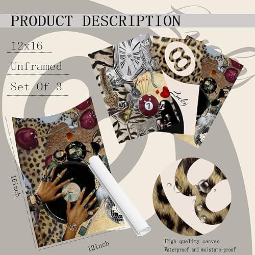 3 pcs Fashion Cheetah Canvas Wall Art Leopard Painting Wall Decor Lucky 8 Ball Poster Prints Artwork Dark Red Cheetah aesthetic Pictures for Bedroom Living Room bathroom Home Decor 12x16 in Unframed thumbnail 2