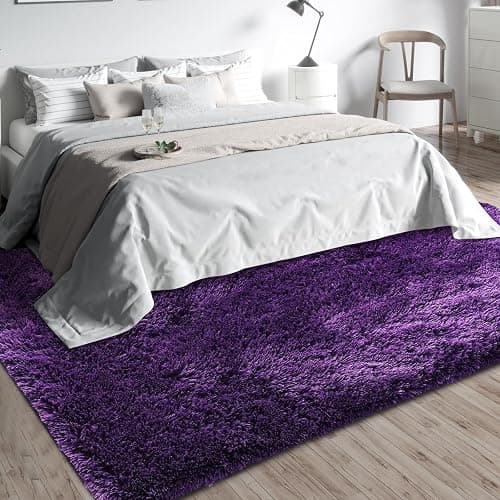 Shag Area Rugs for Bedroom Living Room,4X6 Ultra Soft Purple Fluffy Area Rugs for Dorm, Indoor Carpet Nursery Rugs for Kids Girls Room Home Decor,Purple thumbnail 8
