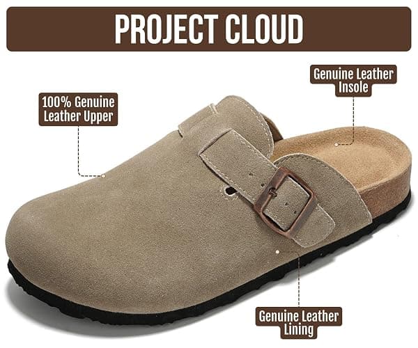 Project Cloud 100% Genuine Leather Slip-ons Footbed Clogs for Women Sandals | Memory Foam Arch Support Slippers for Women; Trendy Slip-ons Women's Mules & Clogs Sandals; Non-Slip Outsole for comfort. thumbnail 2