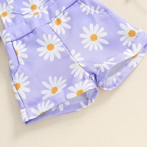 Rtnnsbbfcm Newborn Baby Girl Clothes Summer Outfit Short Sleeve Ribbed Romper Floral Suspender Overalls Shorts Set thumbnail 7