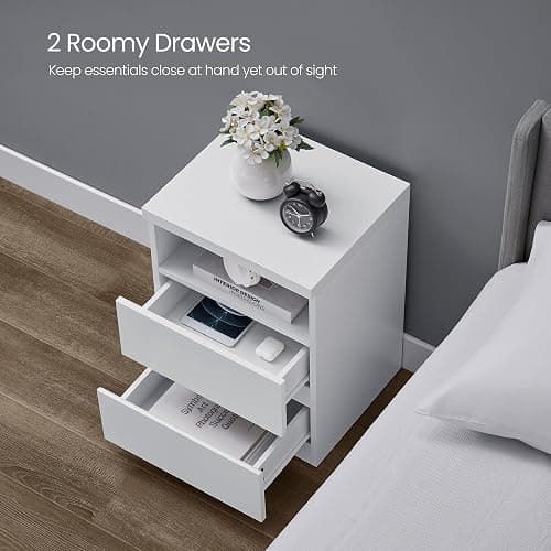 VASAGLE Nightstand with Adjustable LED Light, Bedside Table with Drawers, Side Table, for Bedroom, Modern Minimalist Style, White ULET634T14 thumbnail 7