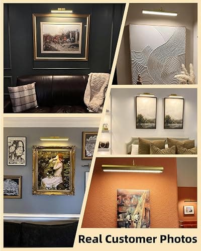 EZVALO Picture Light for Wall, 13in Wireless Rechargeable 4000mAh LED Art Light with Remote, Dimmable 3 Color Temps, Battery Operated Wall Light for Living Room, Bedroom, Gallery (Gold, 2 Pack Set) thumbnail 7