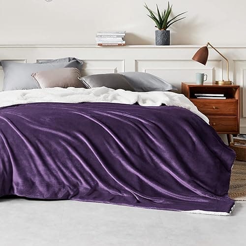 Bedsure GentleSoft Sherpa Fleece Blankets Queen Size for Bed - Thick and Warm Throw Gifts for Women and Girls, Soft Fuzzy Plush Queen Christmas Blanket for Winter, Purple, 90x90 Inches thumbnail 3