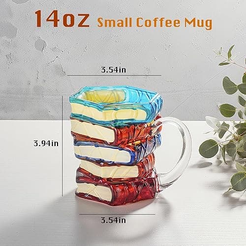 WACOI Painted Book Glass Coffee Mugs, 14oz Espresso Cappuccino Latte Tea Cups with Handle, Novelty Mugs for Readers, Bookworm, Ideal Gift for Christmas, Birthday thumbnail 3