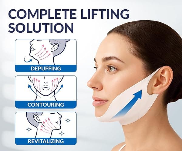Stylia V Line Lifting Collagen Mask - Lift, Firm & Contour Jawline - Tightening Double Chin Strap with Hyaluronic Acid & Aloe - Neck Lift & Face Tightening Mask - Jawline Shaper Face Lift Tape (7PC) thumbnail 4