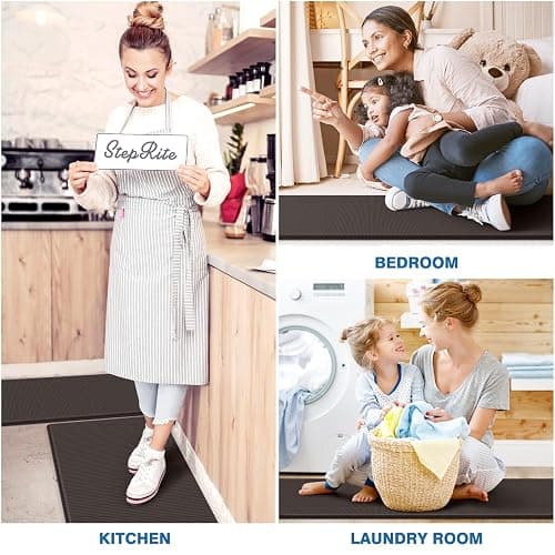 StepRite Kitchen Mats, 2PCS Kitchen Rugs, Cushioned Anti Fatigue Kitchen Mats for Floor, Non-Slip Standing Desk Mat, Waterproof Kitchen Rug Set for Kitchen, Floor, Office,17.3"x30"+17.3"x47",Chocolate thumbnail 6