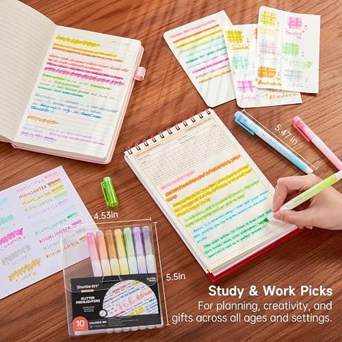 Glitter Highlighters, Shuttle Art 10 Sparkle Colors Chisel Tip Fluorescent Markers, Quick-Dry Non-Toxic Aesthetic Shimmer Highlighter Pens for Kids Teens Adults, Perfect for School Office Art Supplies thumbnail 6