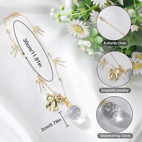 Celavoy Bow Car Mirror Hanging Accessories - Gold Cute Coquettee Bowknot Cars Charm for Rearview Mirrors Crystal Ball Suncatchers Pendant Ornament Auto Interior Decor Birthday Gifts for Women Girls thumbnail 3