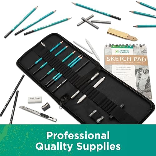 Norberg & Linden XL Drawing Set - Sketching, Graphite and Charcoal Pencils. Includes 100 Page Drawing Pad, Kneaded Eraser, Blending Stump. Art Kit and Supplies for Kids, Teens and Adults thumbnail 5