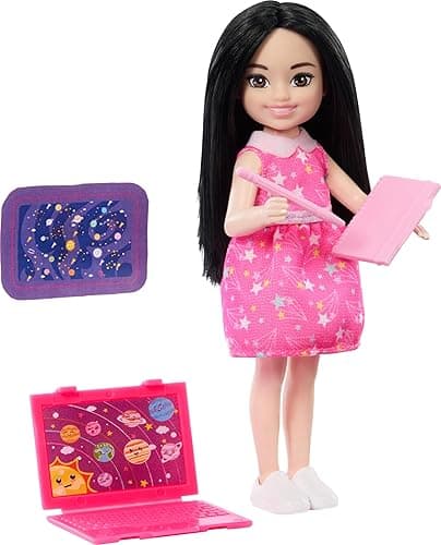 Barbie Doll & Accessories Toy Set, Chelsea Can Be Astronomer, Brunette Small Doll with 5 Science-Themed Pieces Including a Telescope thumbnail 4