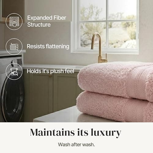 Modern Threads - Spun Loft 6-Piece 100% Combed Cotton Towel Set - Bath Towels, Hand Towels, & Washcloths - Super Absorbent & Quick Dry - 600 GSM - Soft & Plush, Blush thumbnail 6