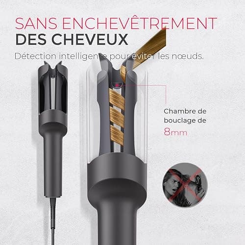 TYMO Boucleur a Cheveux Fer à Friser Automatique - CURLPRO Fer a Boucler Automatique Portable 25mm avec 3 Températures Réglables, Anti-brûlure, Boucleur Céramique Cheveux Court et Long, Gris Métal thumbnail 4