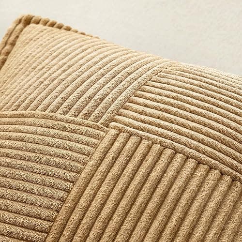 MIULEE Decorative Throw Pillow Covers for Couch Bed Livingroom 18x18 Inch Set of 2 Brown Boho Accent Throw Pllows Broadside Striped Patchwork Soft Corduroy Pillowcases thumbnail 5