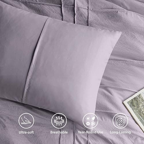 Regency Heights Queen Size Comforter Set Lavender Purple, 3 Pieces Bedding Set, Ultra Soft Prewashed Bed Set, Pinch Pleat All Seasons Lightweight Comforter and Shams thumbnail 4