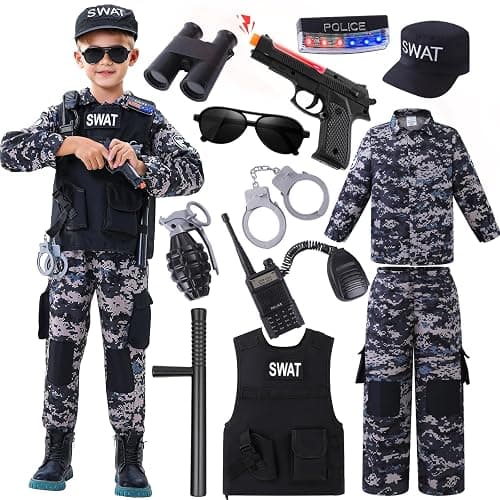 Wonrynn SWAT Police Officer Costume for Kids,Policea and Army Costume for Boys with camouflage uniform,SWAT Vest,Halloween Costume for Boy,Cosplay Themed Party for Boys Girls - Image 1