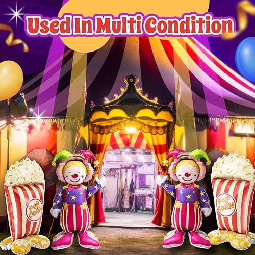 Charnoel 4 Pcs 4ft 3D Self Standing Popcorn Clown Balloons Giant Circus Carnival Foil Balloon for Carnival, Circus Themed, Movie Night Birthday Party Decoration thumbnail 7