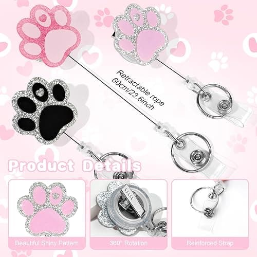 Dog Badge Reel with Alligator Clip ID Cute Badge Reels Retractable Nurse Badge Clip for Office Workers, Doctors, Nurses,Medical Students and Teachers (Dog Paw) thumbnail 4