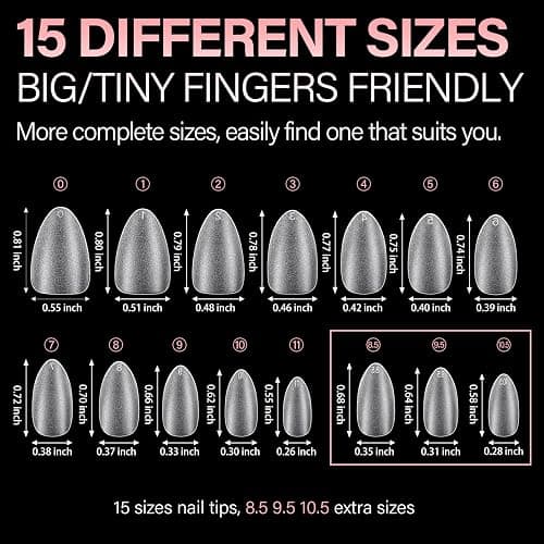 AILLSA Short Almond Nail Tips with Box, 15 Sizes Press On Gel Nail Tips Double Matte Pre-Buffed Almond Shaped Nails Tips Soft Full Cover Clear False Nail Tips for Nail Extension, 240PCS thumbnail 3