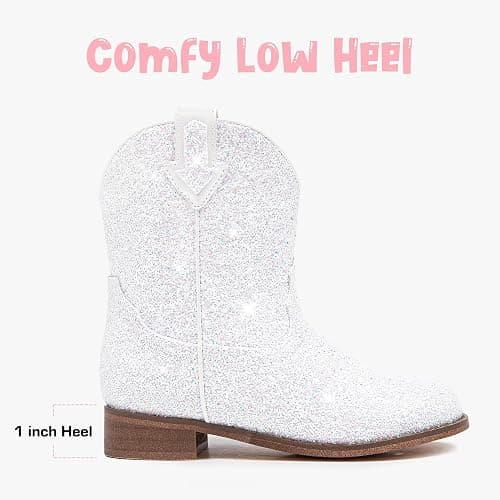 Motasha Toddler Girls Cowgirl Boots Glitter Toddler Cowboy Boot Ankle Girls Boots Little Kids Horse Riding Shoes Party Birthday thumbnail 4