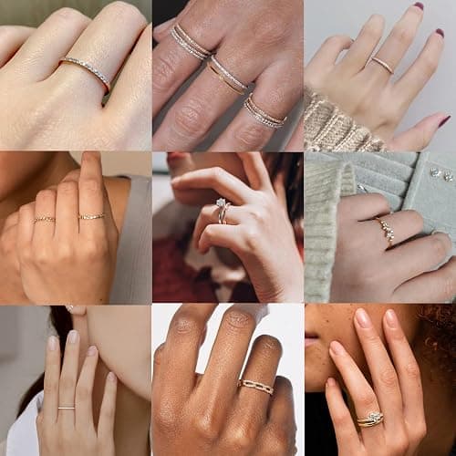 PLOMFOV 14K Gold/Silver Plate Stacking Rings Set for Women CZ Heart Simple Cute Stackable Rings Dainty Trendy Gold Statement Rings Plain Band Size 4-11 thumbnail 2