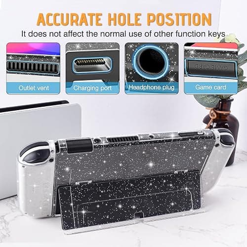 DLseego Protective Glitter Case Compatible with Switch OLED Console - Updated Version, Bling Soft TPU Cover with Shock-Absorption and Anti-Scratch Design - Crystal thumbnail 2