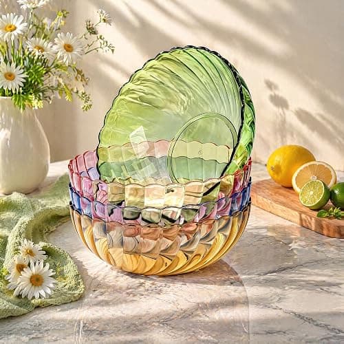 Fasmov 4 Pack Plastic Serving Bowls, Plastic Salad Mixing Bowls, 74oz Break Resistant Plastic Bowls for Salad, Fruit, Popcorn, Chip and Dip, Multicolor thumbnail 2