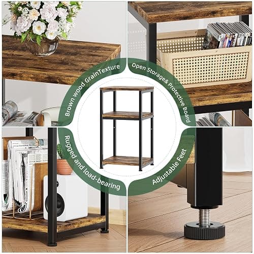 Simple Trending Side Table, End Table Night Stand, 3 Tiers Shelf for Living Room, Rustic Brown thumbnail 7