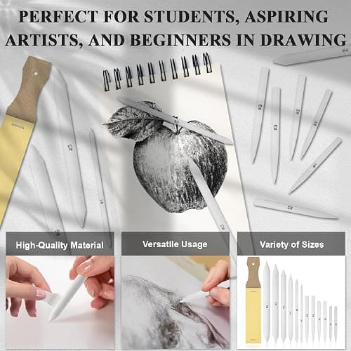 Aenir Blending Stumps for Drawing, Tortillons Blending Stumps Set of 13 Pack with Sandpaper Pencil Sharpener, Paper Art Blenders Tools for Charcoal, Graphite, Drawing Tools for Artists. (13) thumbnail 5