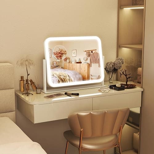 FENNIO Vanity Mirror with Lights 17''x13'' Makeup Mirror with Lights,Vanity Mirror Touch Screen with 3-Color Lighting,Dimmable,for Vanity Desk Tabletop White thumbnail 7