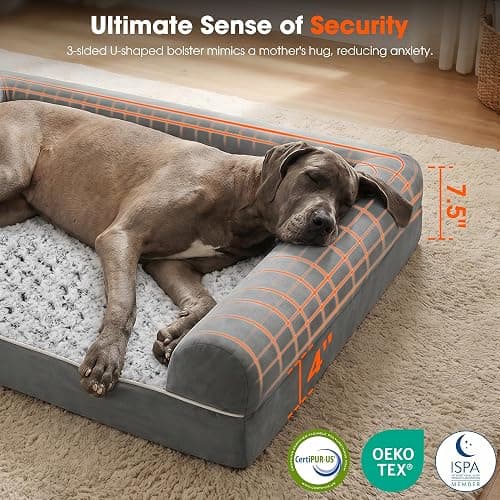 EOBUSKOR Waterproof Short Plush Orthopedic Sofa Dog Bed for Large Dogs | 28D High-Density Foam, Fully Removable Bolsters & Pads, Washable Rose Swirl Short Plush, 100% Waterproof Liner, Non-Slip Base thumbnail 4