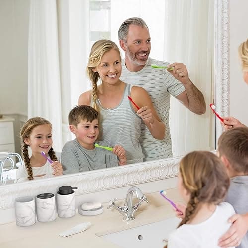 bonVIVO Bathroom Accessories Set – 4-Piece Marble Look Bathroom Set with Soap Dish, Dispenser Pump, Toothbrush Holder & Tumbler – Luxury Bathroom Accessory Set Black/Marble Finish thumbnail 5