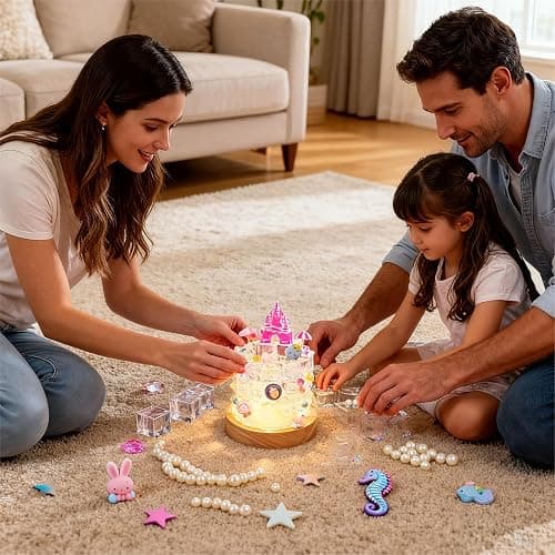 ndodved DIY Imitation Crystal ice Pen Holder nightlight, Plug-in Manual Set LED Warm lamp, Suitable for Bedroom/Children's Room Decoration | Desk/Bedside lamp, Christmas Gift. (Castle Pink) thumbnail 11