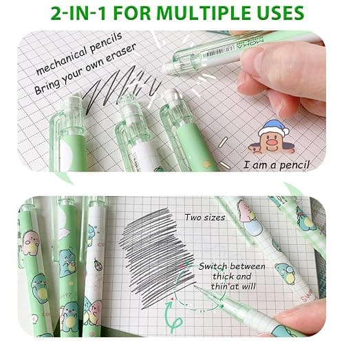 Mangpung Cute Green Dinosaur Mechanical Pencil Set Include 8Pcs Kawaii Mechanical Pencils,2 Tubes Mechanical Pencil Lead Refills,2Pcs Dinosaur Erasers,for Office School Supplies thumbnail 5