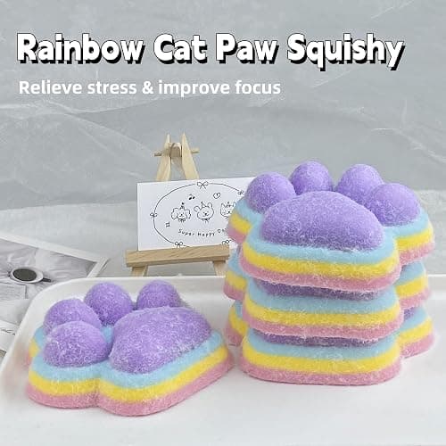 Fufu Big Cat Paw Squishy Toy 5 Inch Sticky Cat Paw Print Squishies Large Pinch Family Tuba Squishy Tangcii Giant Rainbow Cat Paw Squeeze Toy for Adults Stress Relief thumbnail 4
