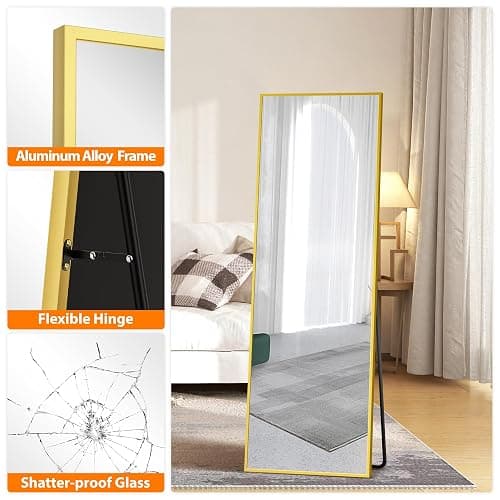 TRAHOME Standing Mirror Full Length Mirror,15" x 56" Large Floor Mirror with Aluminium Frame for Door Bedroom Bathroom Living Room(Gold) thumbnail 7