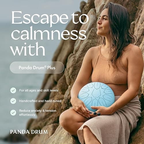Panda Drum Plus (Blue) | Steel Tongue Drum for Inside & Outside | 11 Inch | with Music Book, Mallets, Carrying Bag & Finger Picks | 432 Hz Rain Drum | Calming Musical Instrument for Adults thumbnail 2