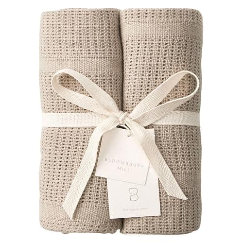 Bloomsbury Mill - Cellular Blankets Baby - 100% Organic Cotton - 2 Pack - Truffle - Taupe/Light Brown - Newborn Essentials - Soft Breathable Baby Blankets for Pram, Cot, Moses Basket - 75x95cm - Image 1