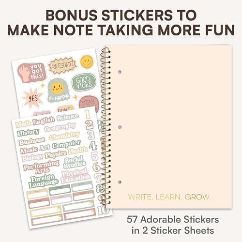 Decorably 5-Pack 140 Pages Gold Foiled Spiral Note Books College Ruled with Stickers, 8x10.5in Spiral Bound Cute College Ruled Notebook, 3-Hole Punched, Easy Tear-Off Perforated Pages - Work, School thumbnail 6
