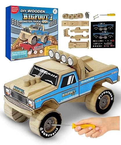 DIY Bigfoot 1 Monster Truck Wooden Kit w/Stickers (Small 5")- Officially Licensed Kids Building Kit - Wood Building Kits for Kids & Stem Toys for Ages 5-8 Years - Arts & Crafts Kits for Children - Image 1