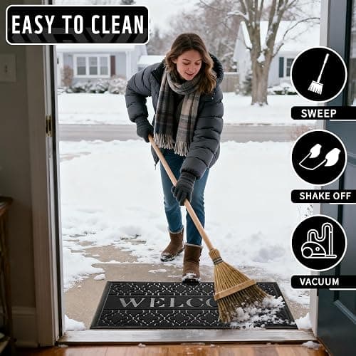 Yimobra Welcome Mat Outdoor Indoor 29.5x17, All-Weather Waterproof Front Door Mat Outside Entrance, Non-Slip Low Profile Porch Patio Doormat, Black thumbnail 7